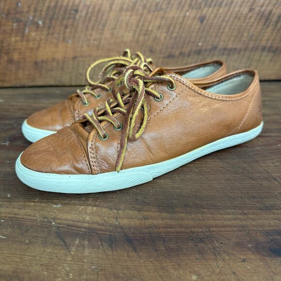 Frye Mindy Brown Leather Low Top Sneakers - Picture 1 of 11